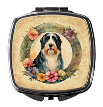 Load image into Gallery viewer, Bearded Collie and Flowers Compact Mirror – Stylish Purse Mirror with Artistic Covers