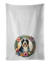 Load image into Gallery viewer, Bearded Collie and Flowers Kitchen Towel Set of 2
