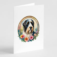 Load image into Gallery viewer, Bearded Collie and Flowers Greeting Cards -  Blank Note Cards – 8-Pack of Artist-Designed Cards with Envelopes