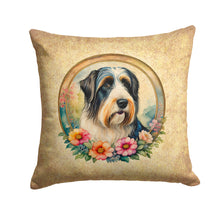 Load image into Gallery viewer, Bearded Collie and Flowers Throw Pillow - 14x14 Decorative Pillow – Art for Your Home &amp; Patio