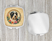Load image into Gallery viewer, Bearded Collie and Flowers Compact Mirror – Stylish Purse Mirror with Artistic Covers