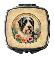 Load image into Gallery viewer, Bearded Collie and Flowers Compact Mirror – Stylish Purse Mirror with Artistic Covers