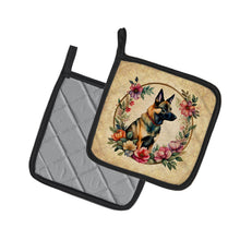 Load image into Gallery viewer, Belgian Malinois and Flowers Pot Holders - Set of 2 Decorative Kitchen Helpers | Made in the USA