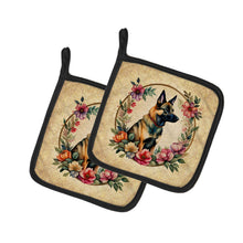 Load image into Gallery viewer, Belgian Malinois and Flowers Pot Holders - Set of 2 Decorative Kitchen Helpers | Made in the USA