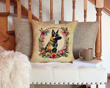 Load image into Gallery viewer, Belgian Malinois and Flowers Throw Pillow - 14x14 Decorative Pillow – Art for Your Home &amp; Patio