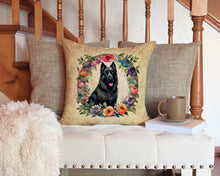 Load image into Gallery viewer, Belgian Sheepdog and Flowers Throw Pillow - 14x14 Decorative Pillow – Art for Your Home &amp; Patio
