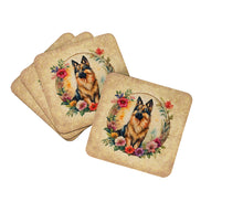 Load image into Gallery viewer, Belgian Tervuren and Flowers Coasters - Set of 4 Lightweight Foam, Absorbent Drink Coasters