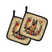 Load image into Gallery viewer, Belgian Tervuren and Flowers Pot Holders - Set of 2 Decorative Kitchen Helpers | Made in the USA