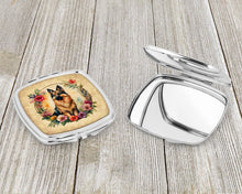 Load image into Gallery viewer, Belgian Tervuren and Flowers Compact Mirror – Stylish Purse Mirror with Artistic Covers