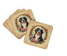 Load image into Gallery viewer, Bernese Mountain Dog and Flowers Coasters - Set of 4 Lightweight Foam, Absorbent Drink Coasters