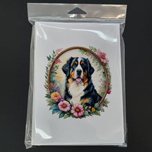 Load image into Gallery viewer, Bernese Mountain Dog and Flowers Greeting Cards -  Blank Note Cards – 8-Pack of Artist-Designed Cards with Envelopes