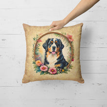 Load image into Gallery viewer, Bernese Mountain Dog and Flowers Fabric Decorative Pillow