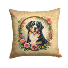 Load image into Gallery viewer, Bernese Mountain Dog and Flowers Fabric Decorative Pillow