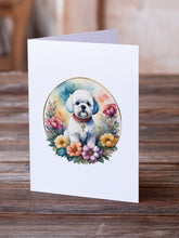 Load image into Gallery viewer, Bichon Frise and Flowers Greeting Cards -  Blank Note Cards – 8-Pack of Artist-Designed Cards with Envelopes