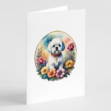 Load image into Gallery viewer, Bichon Frise and Flowers Greeting Cards -  Blank Note Cards – 8-Pack of Artist-Designed Cards with Envelopes