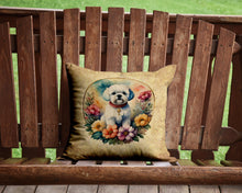 Load image into Gallery viewer, Bichon Frise and Flowers Throw Pillow - 14x14 Decorative Pillow – Art for Your Home &amp; Patio