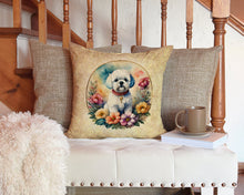 Load image into Gallery viewer, Bichon Frise and Flowers Throw Pillow - 14x14 Decorative Pillow – Art for Your Home &amp; Patio