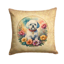 Load image into Gallery viewer, Bichon Frise and Flowers Throw Pillow - 14x14 Decorative Pillow – Art for Your Home &amp; Patio