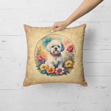 Load image into Gallery viewer, Bichon Frise and Flowers Fabric Decorative Pillow