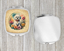 Load image into Gallery viewer, Bichon Frise and Flowers Compact Mirror – Stylish Purse Mirror with Artistic Covers