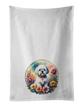 Load image into Gallery viewer, Bichon Frise and Flowers Kitchen Towel Set of 2