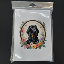 Load image into Gallery viewer, Black and Tan Coonhound and Flowers Greeting Cards -  Blank Note Cards – 8-Pack of Artist-Designed Cards with Envelopes