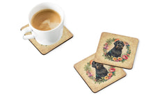 Load image into Gallery viewer, Black Russian Terrier and Flowers Coasters - Set of 4 Lightweight Foam, Absorbent Drink Coasters