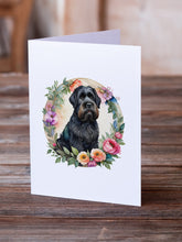 Load image into Gallery viewer, Black Russian Terrier and Flowers Greeting Cards -  Blank Note Cards – 8-Pack of Artist-Designed Cards with Envelopes