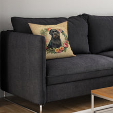 Load image into Gallery viewer, Black Russian Terrier and Flowers Throw Pillow - 14x14 Decorative Pillow – Art for Your Home &amp; Patio