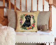 Load image into Gallery viewer, Black Russian Terrier and Flowers Throw Pillow - 14x14 Decorative Pillow – Art for Your Home &amp; Patio