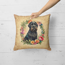 Load image into Gallery viewer, Black Russian Terrier and Flowers Fabric Decorative Pillow