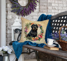 Load image into Gallery viewer, Black Russian Terrier and Flowers Fabric Decorative Pillow
