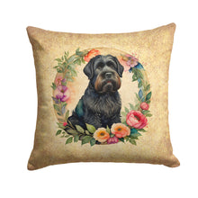 Load image into Gallery viewer, Black Russian Terrier and Flowers Fabric Decorative Pillow