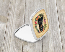 Load image into Gallery viewer, Black Russian Terrier and Flowers Compact Mirror – Stylish Purse Mirror with Artistic Covers