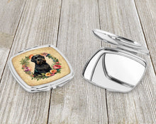 Load image into Gallery viewer, Black Russian Terrier and Flowers Compact Mirror – Stylish Purse Mirror with Artistic Covers