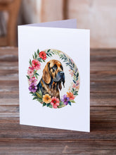 Load image into Gallery viewer, Bloodhound and Flowers Greeting Cards -  Blank Note Cards – 8-Pack of Artist-Designed Cards with Envelopes