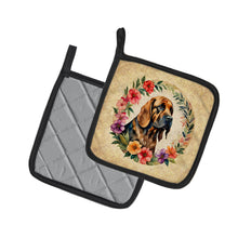 Load image into Gallery viewer, Bloodhound and Flowers Pot Holders - Set of 2 Decorative Kitchen Helpers | Made in the USA