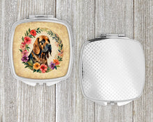 Load image into Gallery viewer, Bloodhound and Flowers Compact Mirror – Stylish Purse Mirror with Artistic Covers