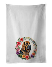 Load image into Gallery viewer, Bloodhound and Flowers Kitchen Towel Set of 2