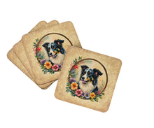 Load image into Gallery viewer, Border Collie and Flowers Coasters - Set of 4 Lightweight Foam, Absorbent Drink Coasters