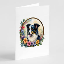 Load image into Gallery viewer, Border Collie and Flowers Greeting Cards -  Blank Note Cards – 8-Pack of Artist-Designed Cards with Envelopes