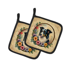 Load image into Gallery viewer, Border Collie and Flowers Pot Holders - Set of 2 Decorative Kitchen Helpers | Made in the USA