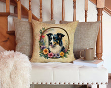 Load image into Gallery viewer, Border Collie and Flowers Throw Pillow - 14x14 Decorative Pillow – Art for Your Home &amp; Patio