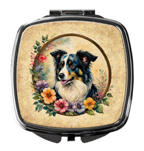 Load image into Gallery viewer, Border Collie and Flowers Compact Mirror – Stylish Purse Mirror with Artistic Covers