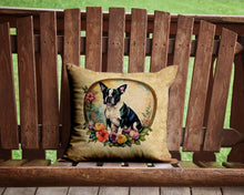Load image into Gallery viewer, Boston Terrier and Flowers Throw Pillow - 14x14 Decorative Pillow – Art for Your Home &amp; Patio