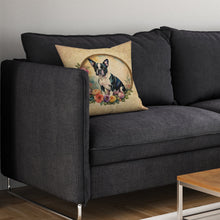 Load image into Gallery viewer, Boston Terrier and Flowers Throw Pillow - 14x14 Decorative Pillow – Art for Your Home &amp; Patio