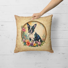 Load image into Gallery viewer, Boston Terrier and Flowers Fabric Decorative Pillow