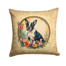 Load image into Gallery viewer, Boston Terrier and Flowers Fabric Decorative Pillow