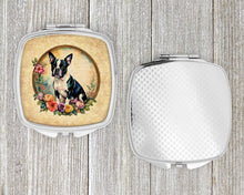 Load image into Gallery viewer, Boston Terrier and Flowers Compact Mirror – Stylish Purse Mirror with Artistic Covers