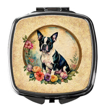 Load image into Gallery viewer, Boston Terrier and Flowers Compact Mirror – Stylish Purse Mirror with Artistic Covers